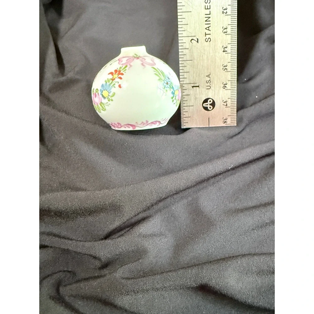 Limoges France Miniature Bud Vase Hand Painted Floral Porcelain Pink Rose 1.5in